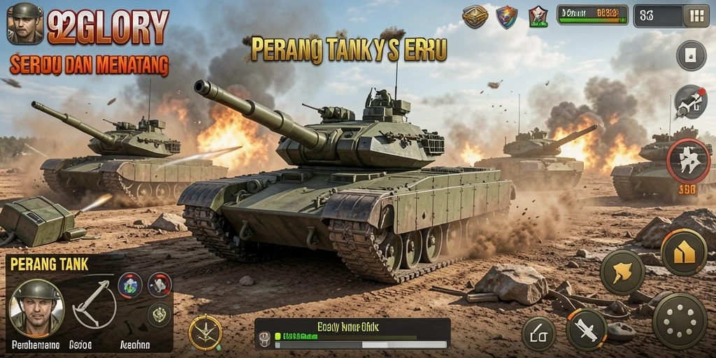 Antarmuka permainan Perang Tank yang menawan dan menarik.