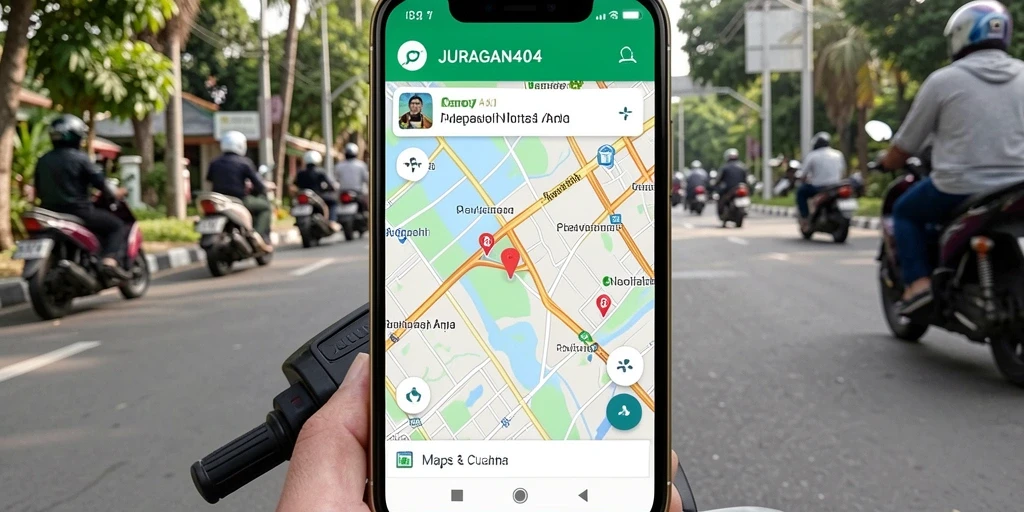 Antarmuka aplikasi JURAGAN404 dengan fitur navigasi motor