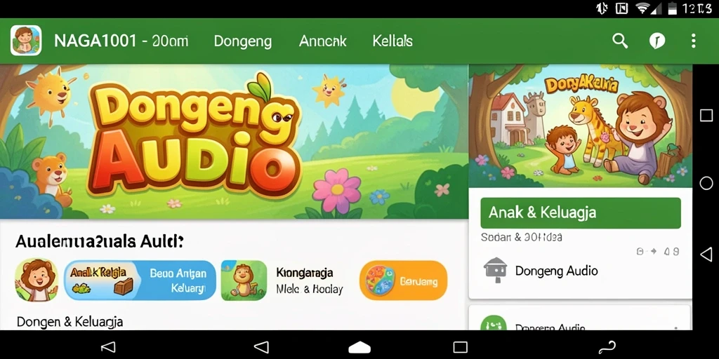 Antarmuka NAGA1001 yang menarik dan interaktif untuk mendengarkan dongeng audio.