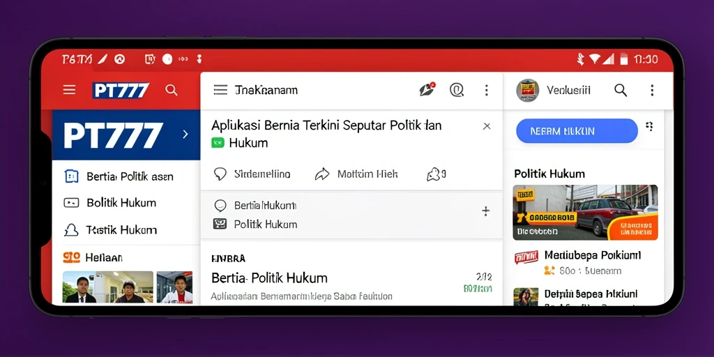 Tampilan antarmuka PT777 yang modern dan informatif untuk berita politik dan hukum.